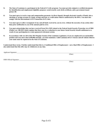 Form OF-722 Conditional Offer of Employment - Louisiana, Page 2