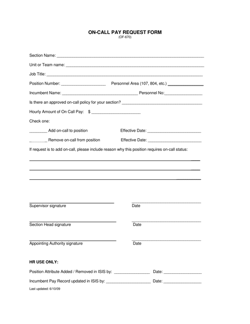 Form OF-670 On-Call Pay Request Form - Louisiana