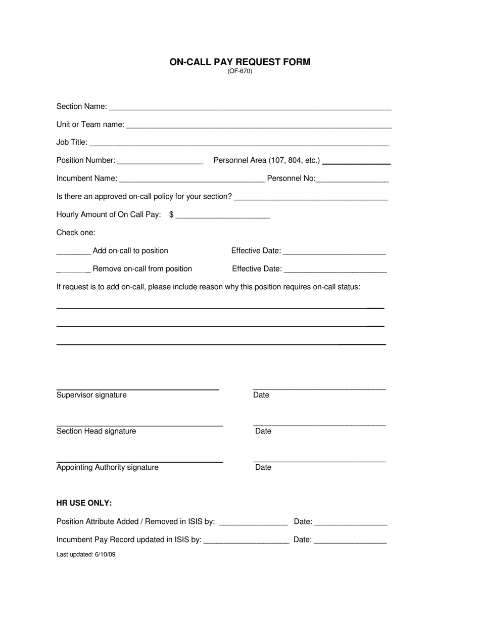 Form OF-670 On-Call Pay Request Form - Louisiana, Page 1