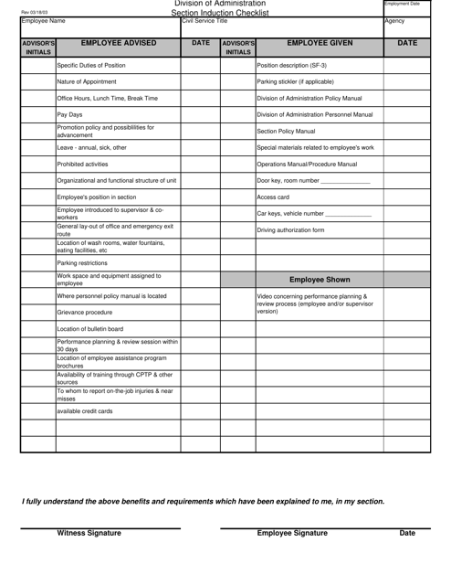 Section Induction Checklist - Louisiana