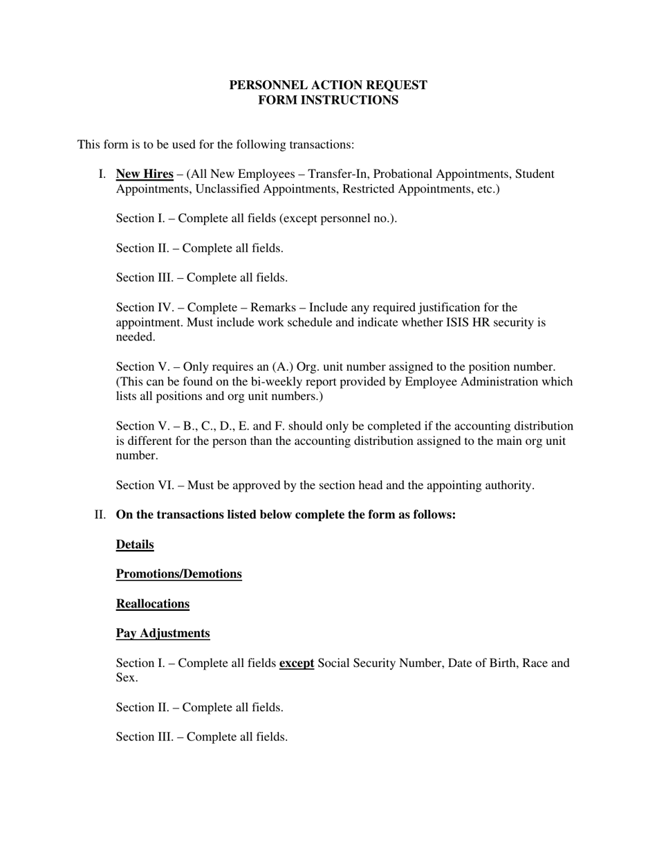Instructions for Personnel Action Request - Louisiana, Page 1