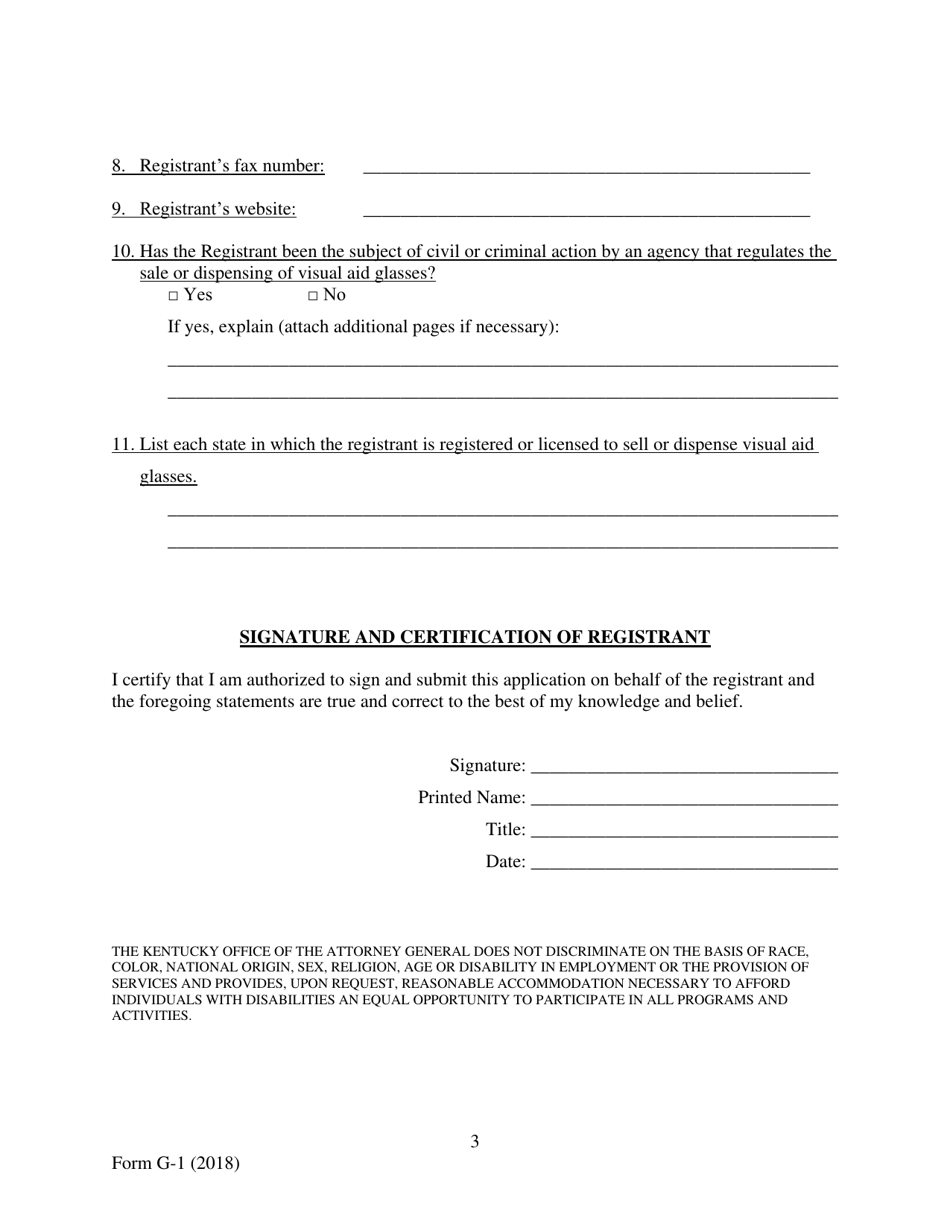 Form G-1 Visual Aid Glasses Seller Registration Form - Kentucky, Page 3