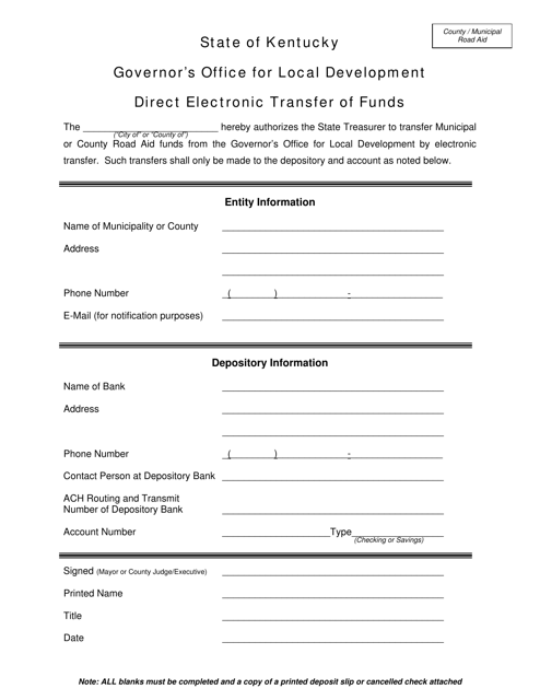 Direct Electronic Transfer of Funds - Kentucky Download Pdf