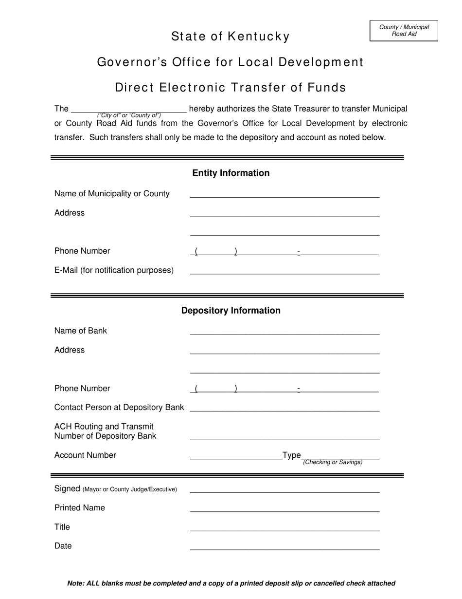 Direct Electronic Transfer of Funds - Kentucky, Page 1