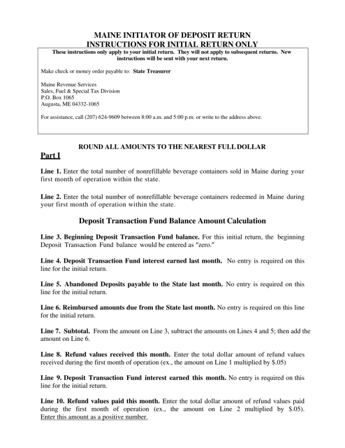 Instructions for Initiator of Deposit Tax Return - Initial Return - Maine