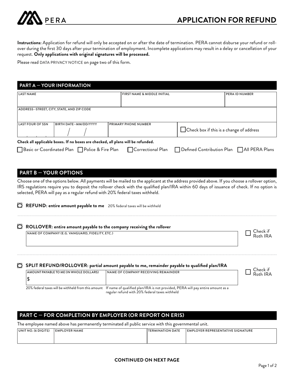 Application for Refund - Minnesota, Page 1