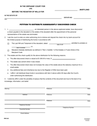 Form RW1243 Peition to Distribute Subsequently Discovered Check - Maryland