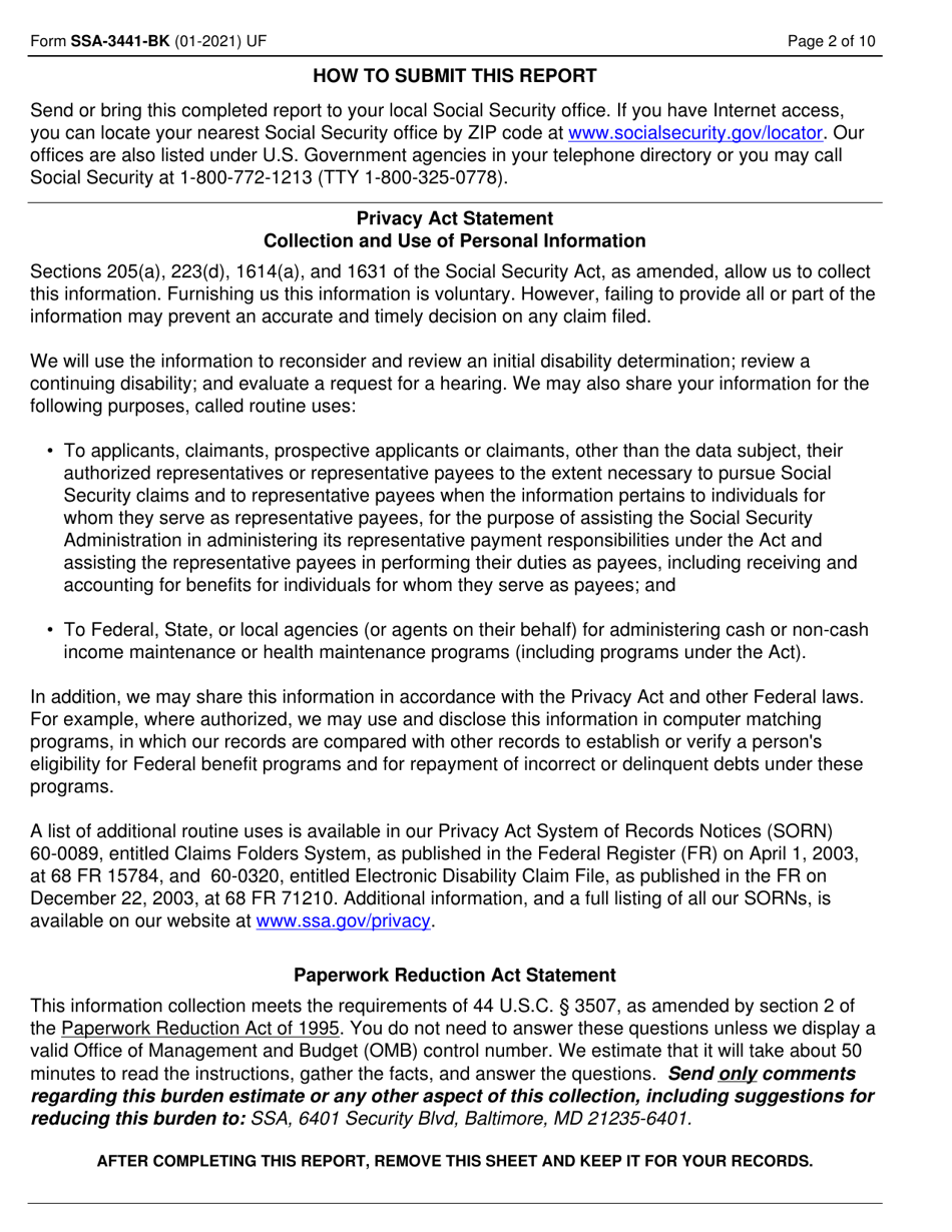 Form Ssa 3441 Bk Download Fillable Pdf Or Fill Online Disability Report Appeal Templateroller 5924