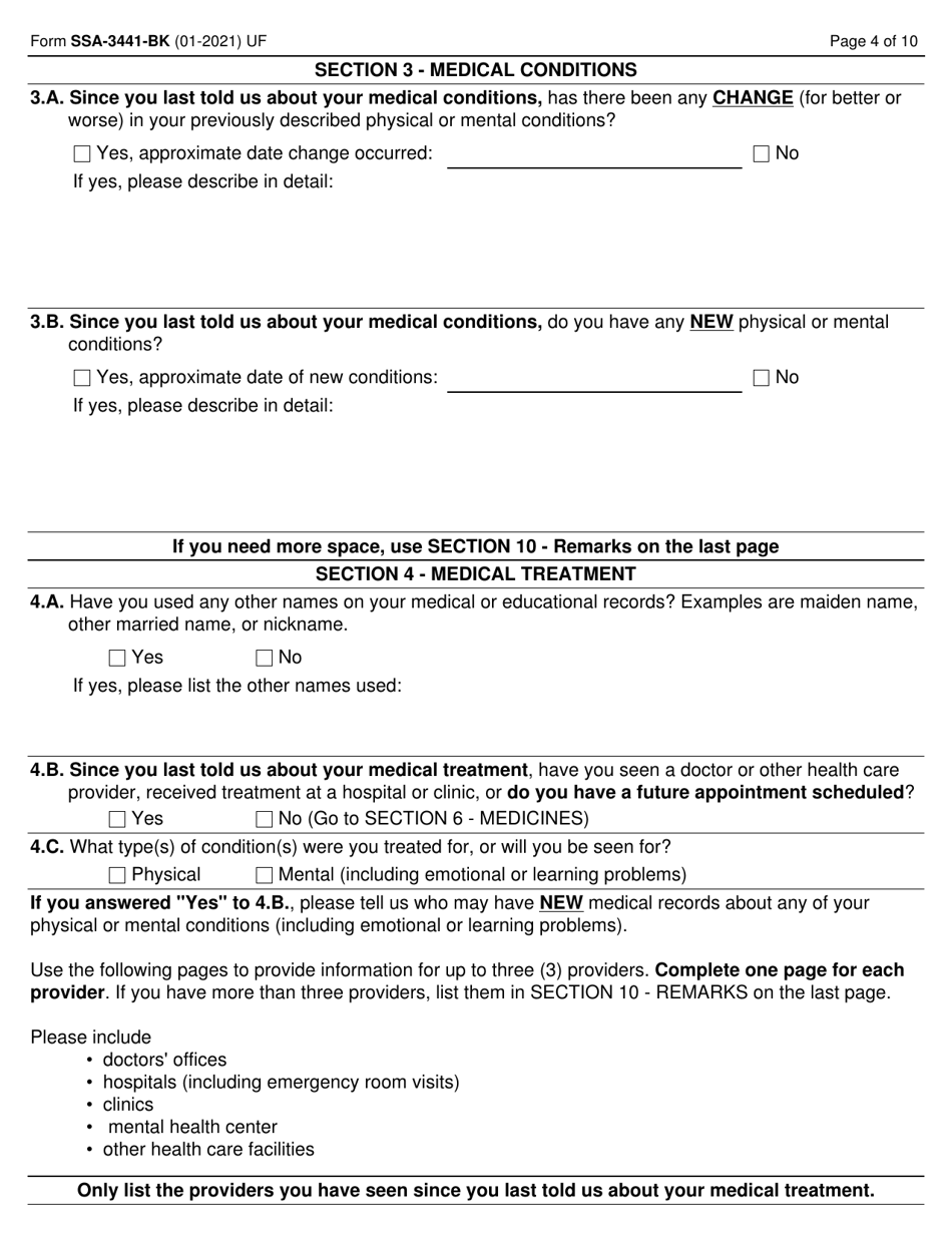 Form Ssa 3441 Bk Download Fillable Pdf Or Fill Online Disability Report Appeal Templateroller 5807