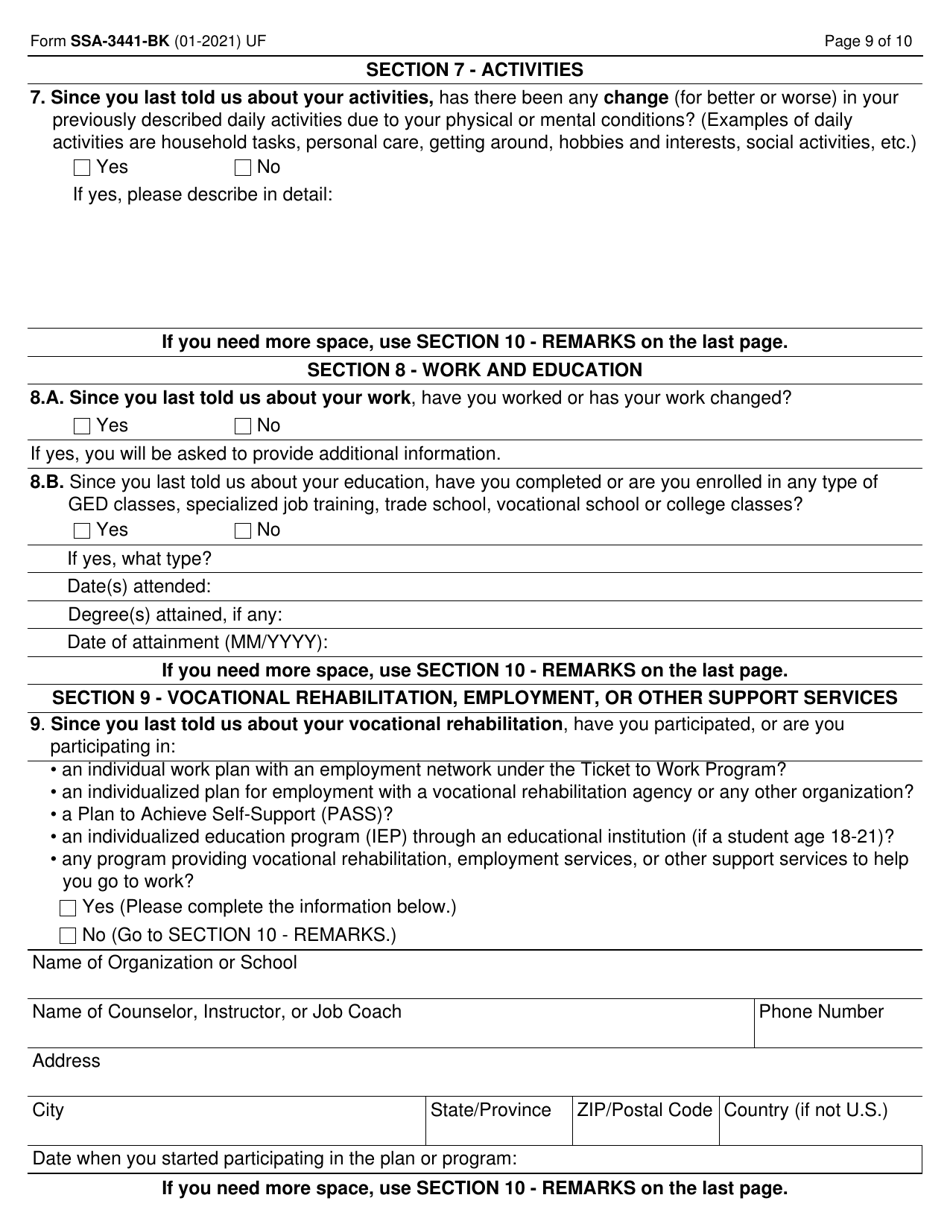 Form Ssa Bk Download Fillable Pdf Or Fill Online Disability Report