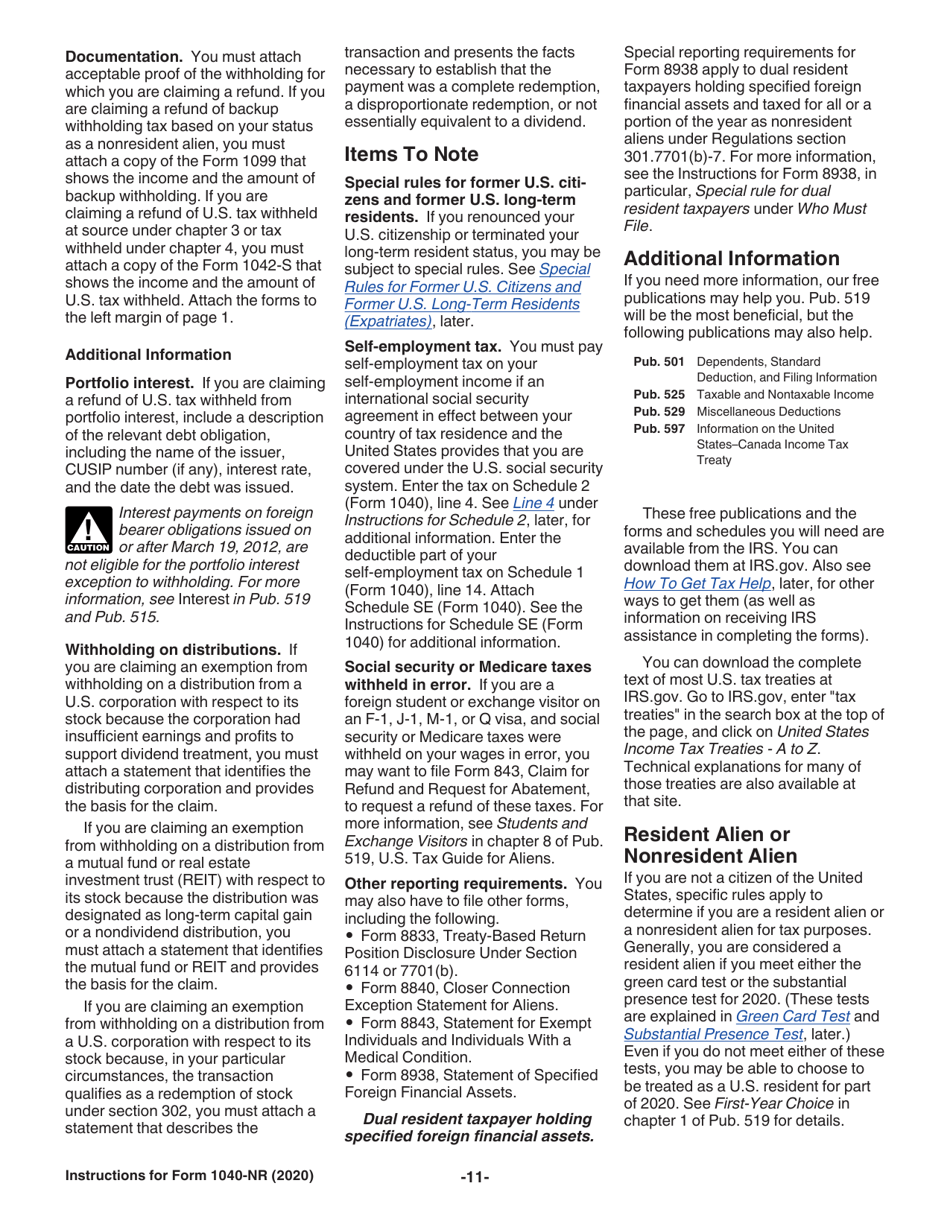 Instructions for IRS Form 1040-NR U.S. Nonresident Alien Income Tax Return, Page 11