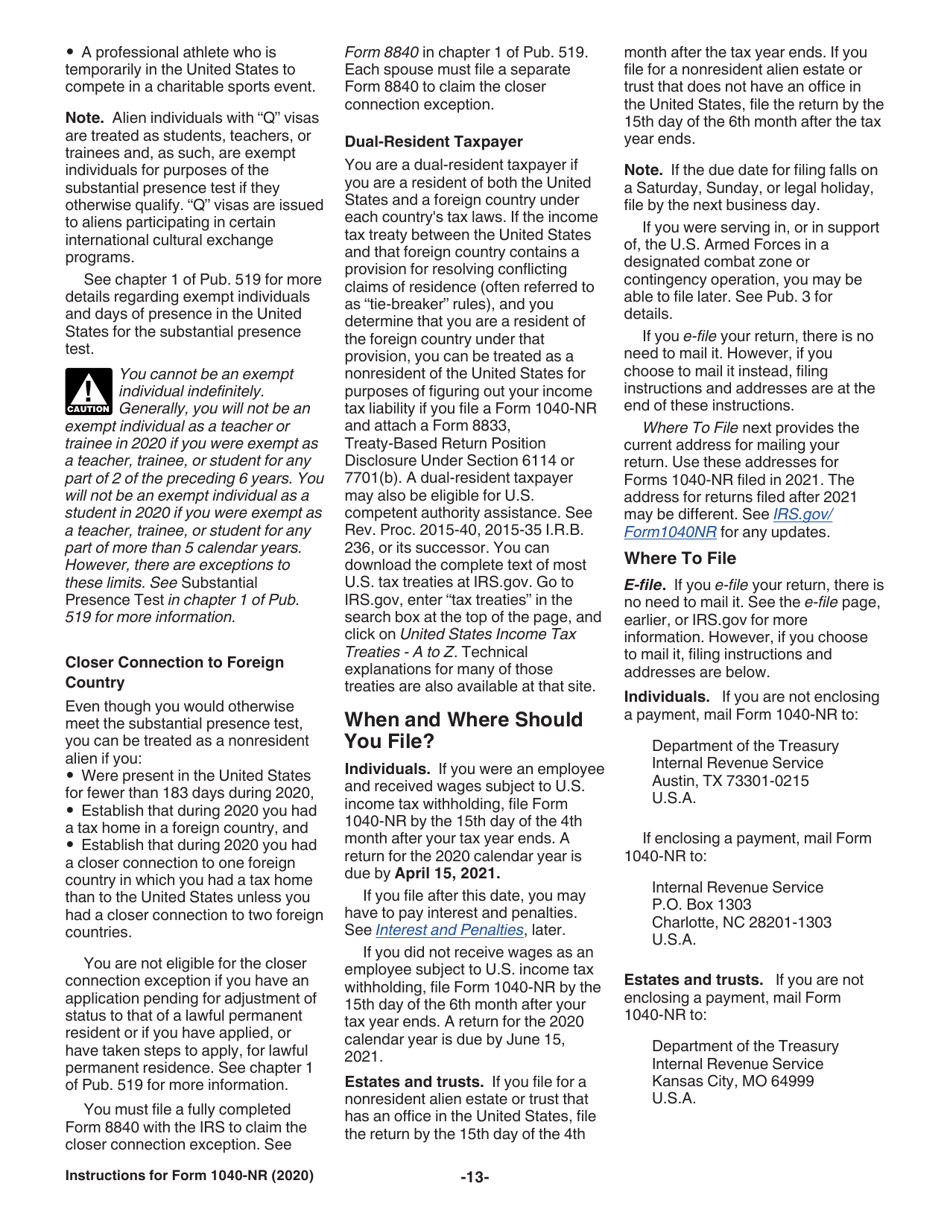 Instructions for IRS Form 1040-NR U.S. Nonresident Alien Income Tax Return, Page 13