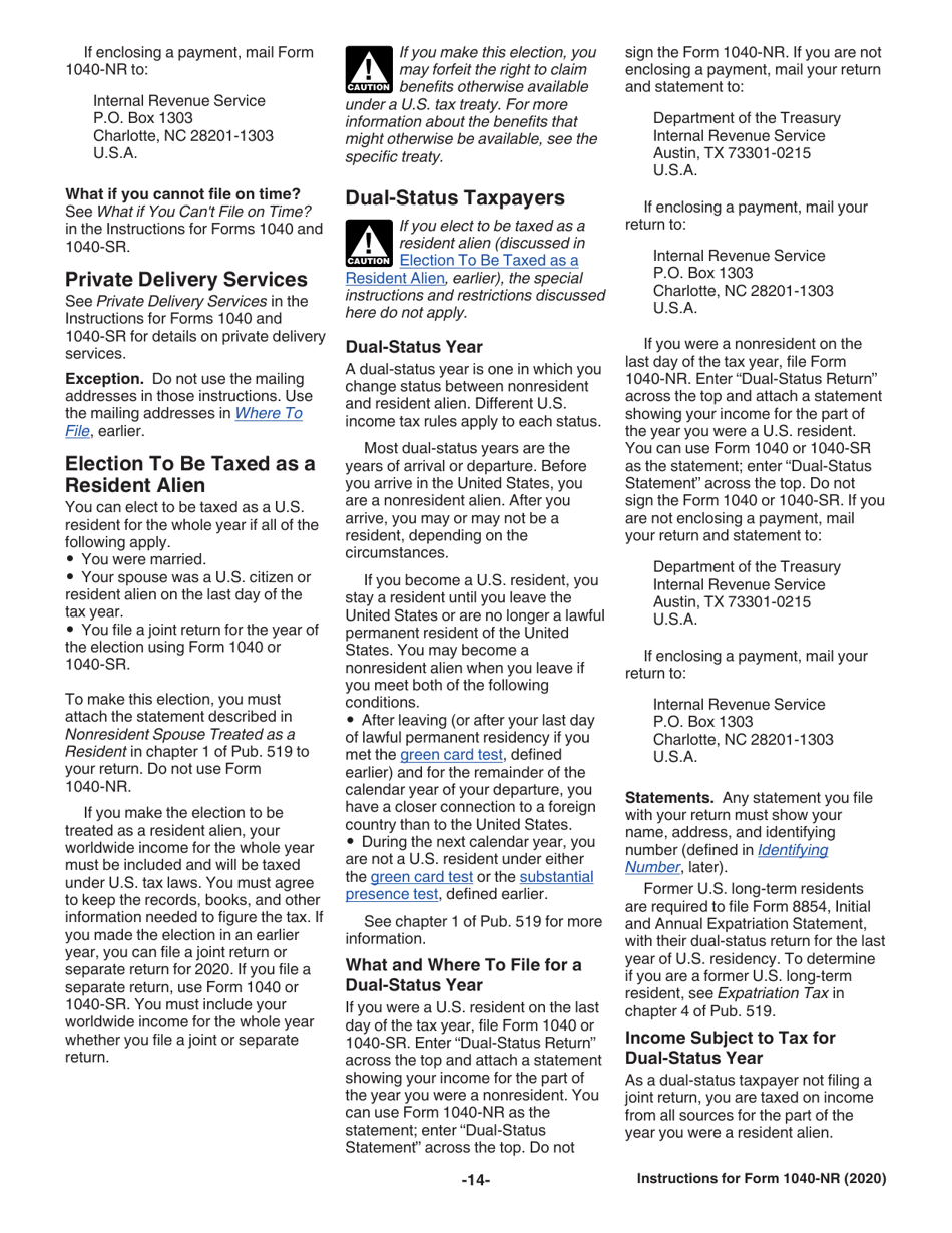 Instructions for IRS Form 1040-NR U.S. Nonresident Alien Income Tax Return, Page 14