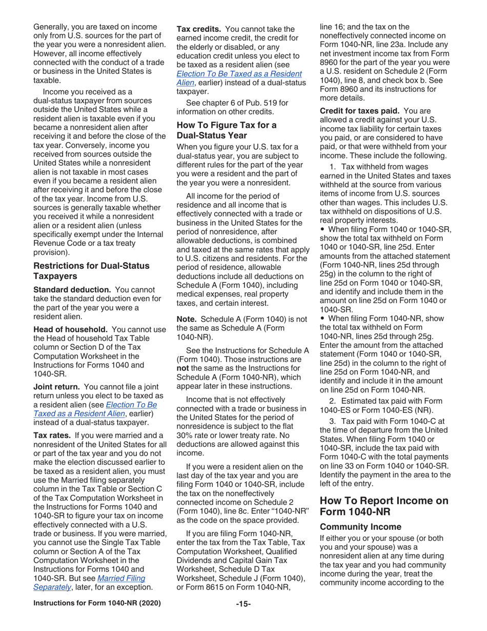 Instructions for IRS Form 1040-NR U.S. Nonresident Alien Income Tax Return, Page 15
