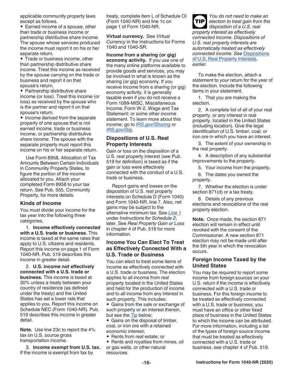 Instructions for IRS Form 1040-NR U.S. Nonresident Alien Income Tax Return, Page 16