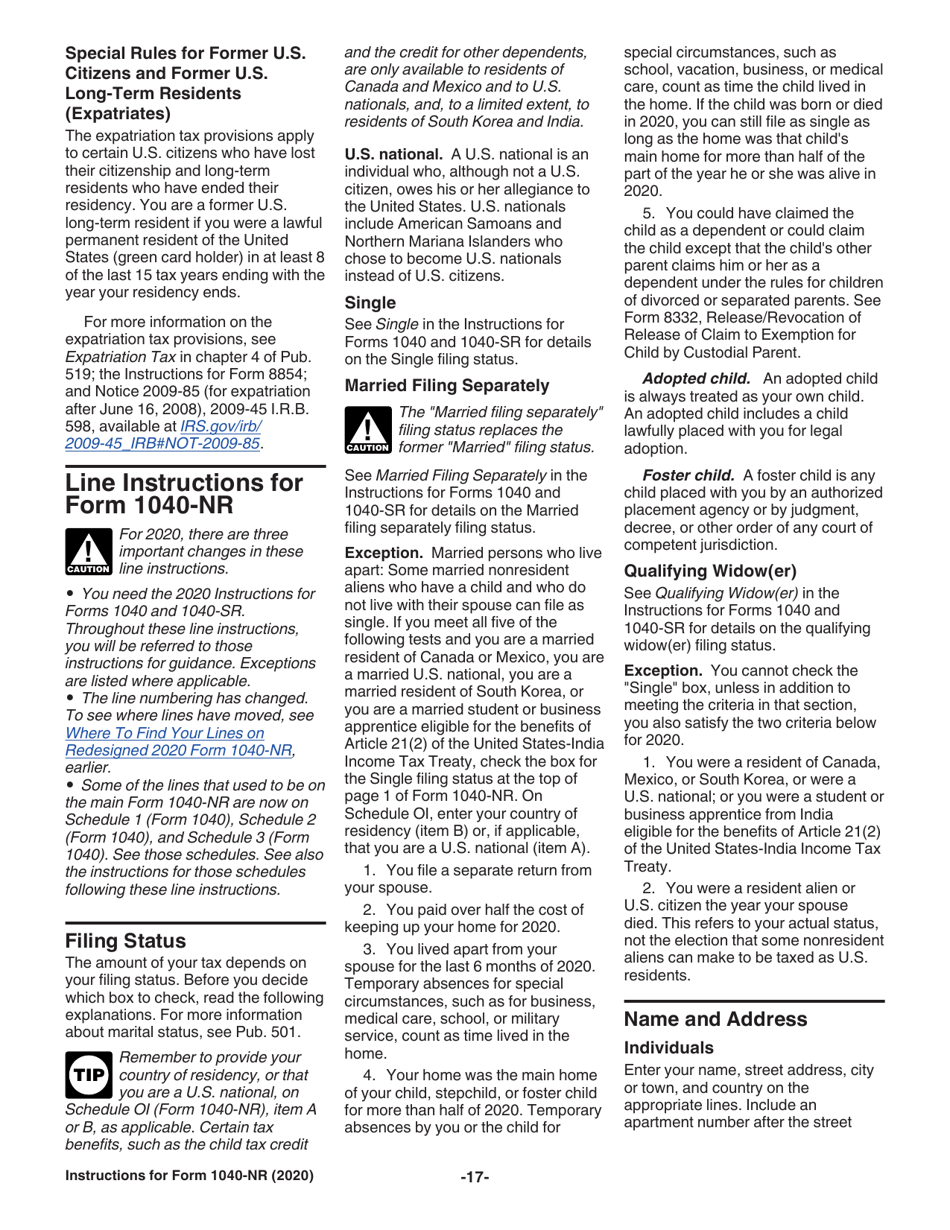 Instructions for IRS Form 1040-NR U.S. Nonresident Alien Income Tax Return, Page 17