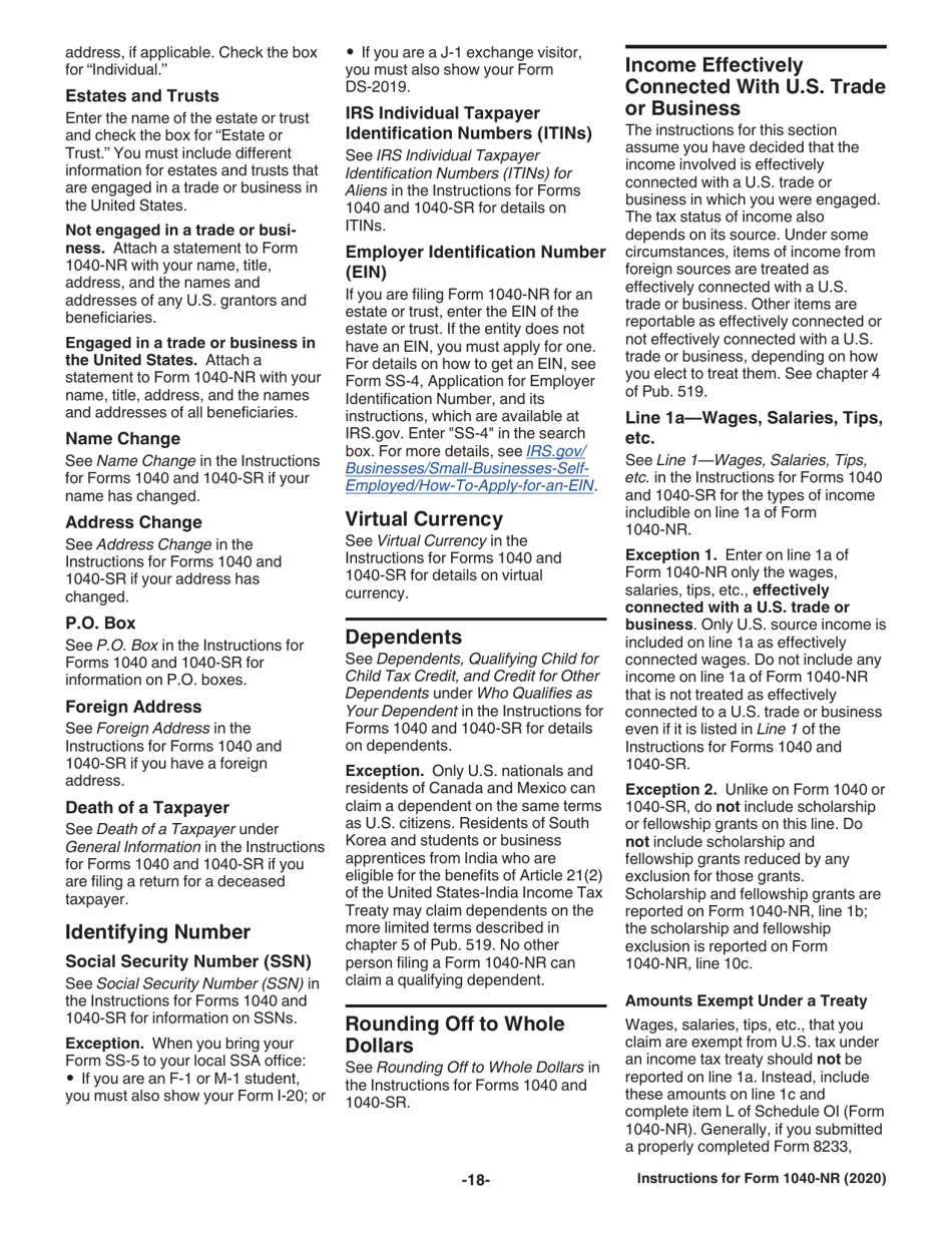 Instructions for IRS Form 1040-NR U.S. Nonresident Alien Income Tax Return, Page 18