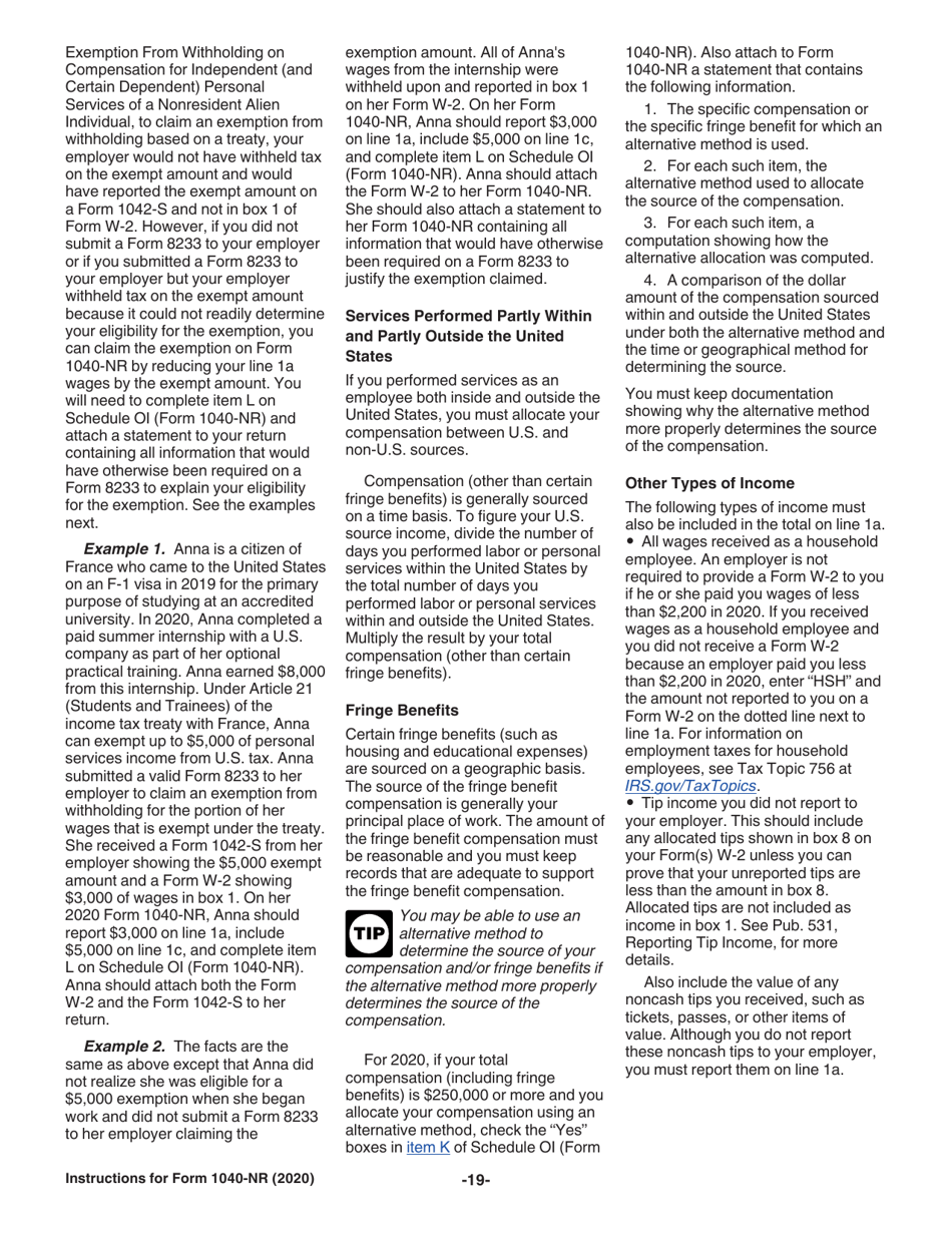 Instructions for IRS Form 1040-NR U.S. Nonresident Alien Income Tax Return, Page 19