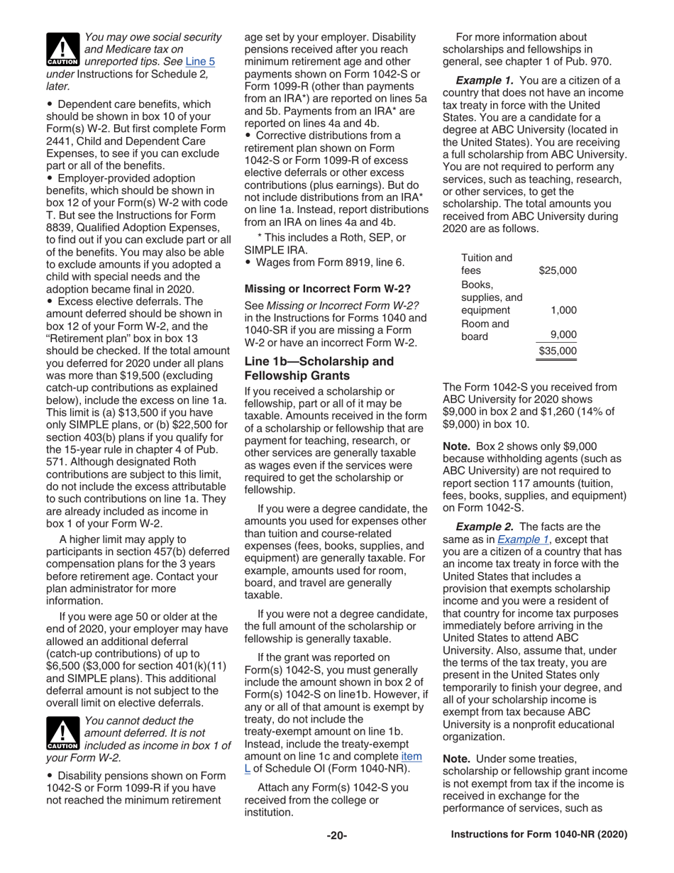 Instructions for IRS Form 1040-NR U.S. Nonresident Alien Income Tax Return, Page 20