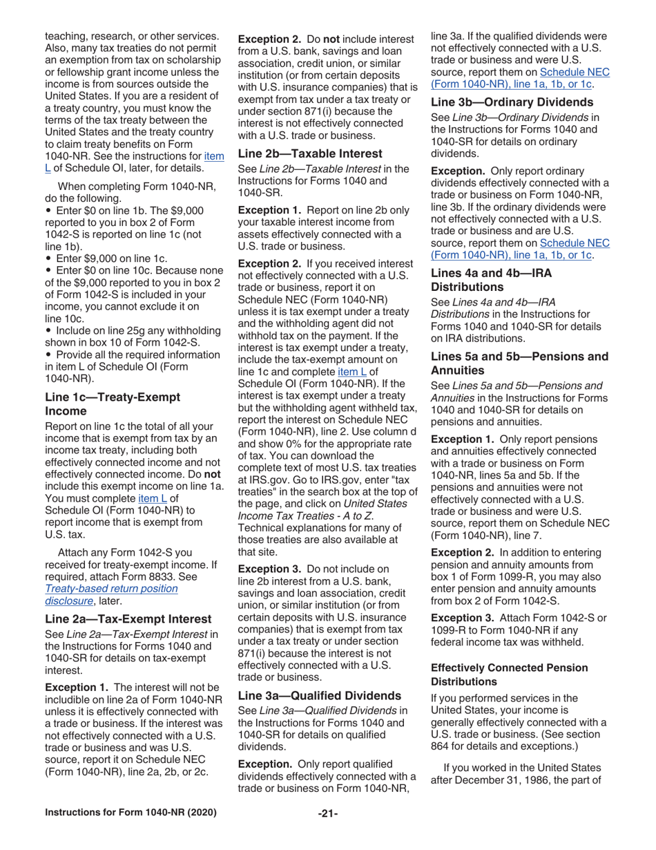 Instructions for IRS Form 1040-NR U.S. Nonresident Alien Income Tax Return, Page 21