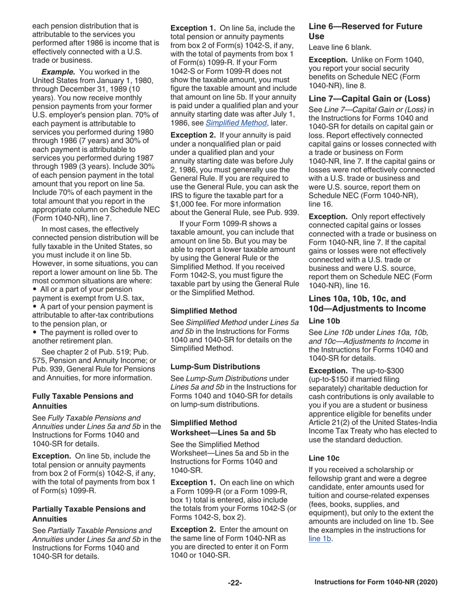 Instructions for IRS Form 1040-NR U.S. Nonresident Alien Income Tax Return, Page 22