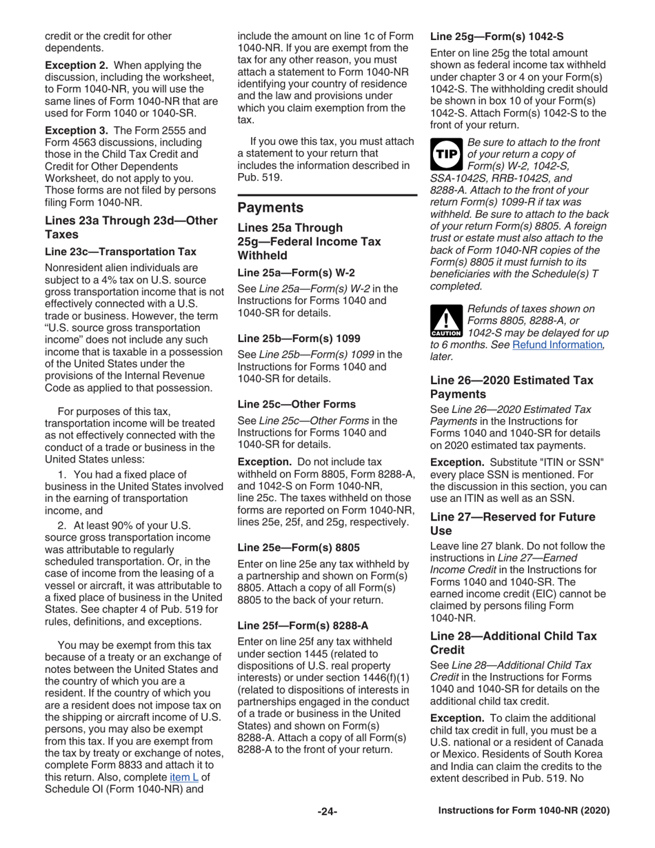 Instructions for IRS Form 1040-NR U.S. Nonresident Alien Income Tax Return, Page 24