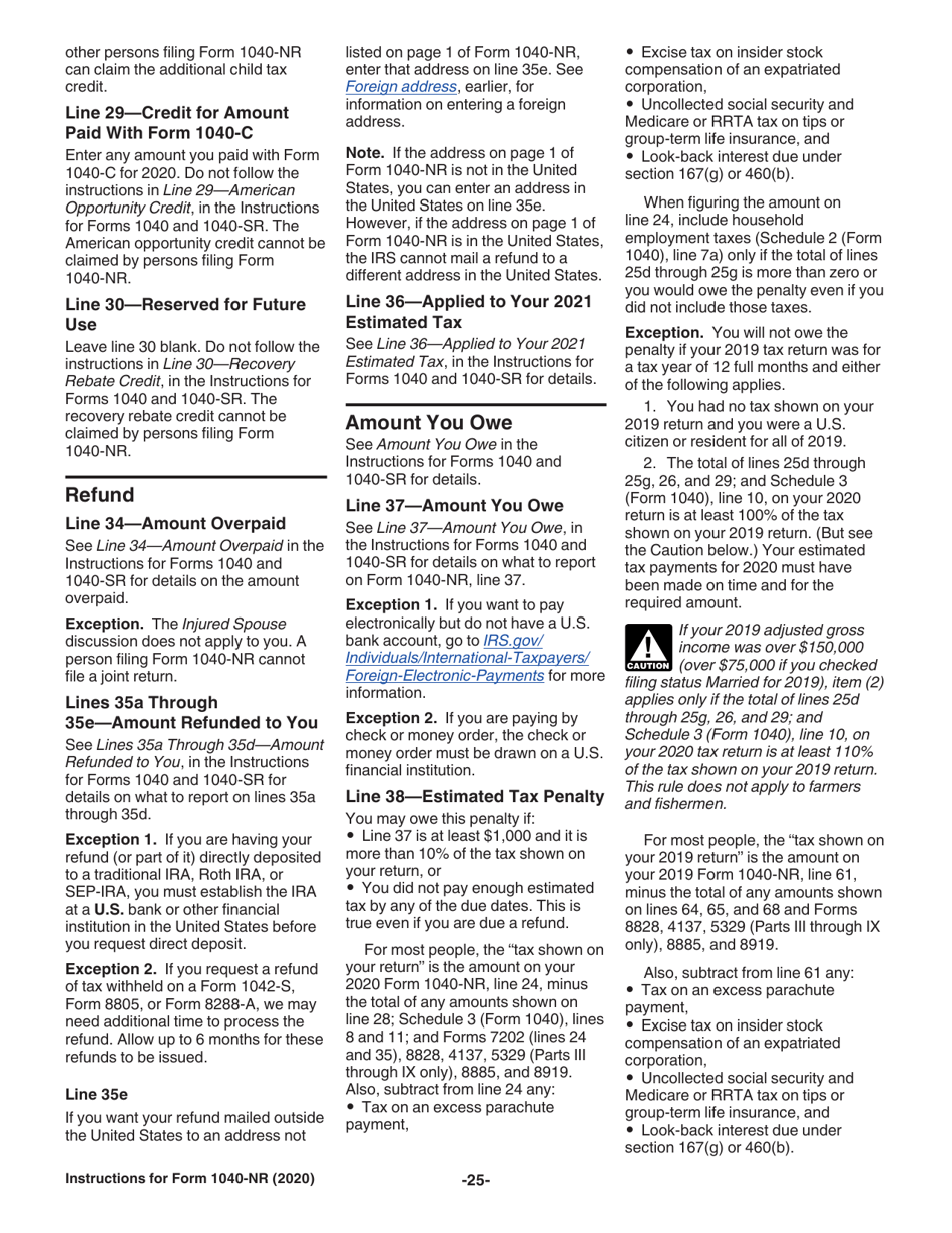 Instructions for IRS Form 1040-NR U.S. Nonresident Alien Income Tax Return, Page 25