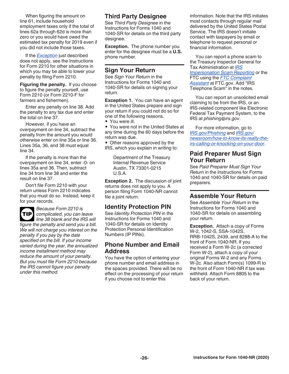 Instructions for IRS Form 1040-NR U.S. Nonresident Alien Income Tax Return, Page 26