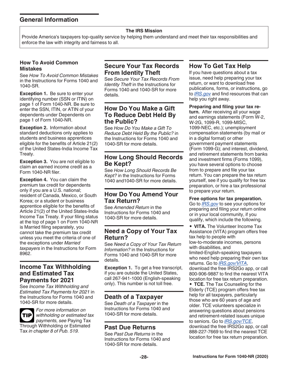 Instructions for IRS Form 1040-NR U.S. Nonresident Alien Income Tax Return, Page 28