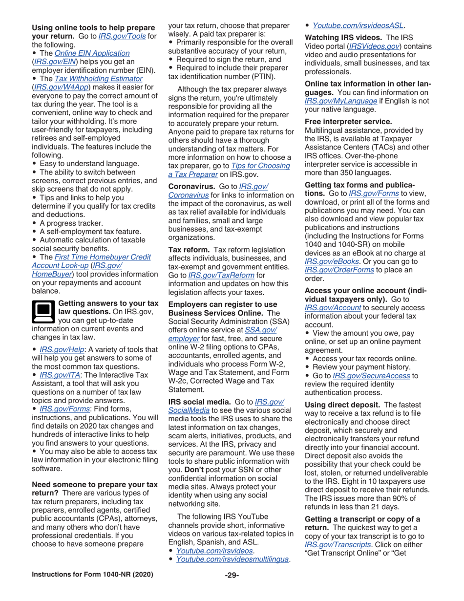 Instructions for IRS Form 1040-NR U.S. Nonresident Alien Income Tax Return, Page 29