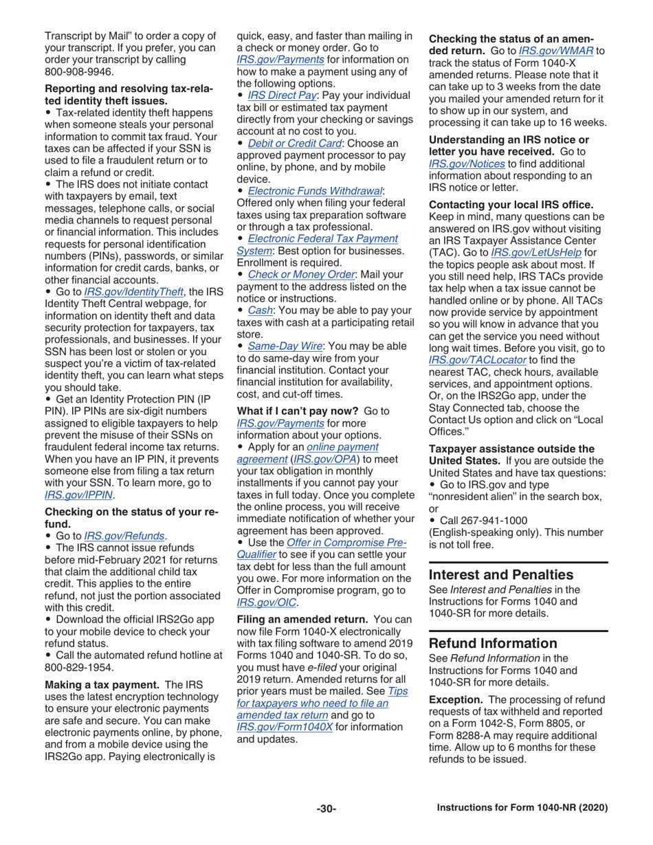 Instructions for IRS Form 1040-NR U.S. Nonresident Alien Income Tax Return, Page 30