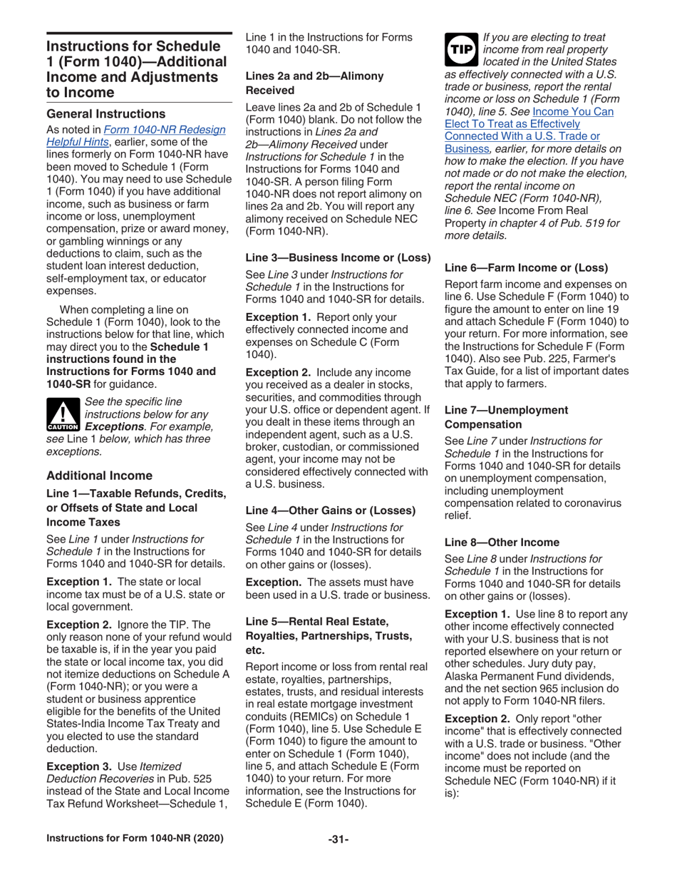 Instructions for IRS Form 1040-NR U.S. Nonresident Alien Income Tax Return, Page 31