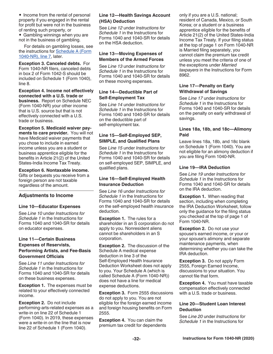 Instructions for IRS Form 1040-NR U.S. Nonresident Alien Income Tax Return, Page 32