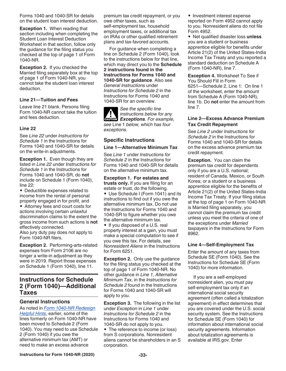 Instructions for IRS Form 1040-NR U.S. Nonresident Alien Income Tax Return, Page 33