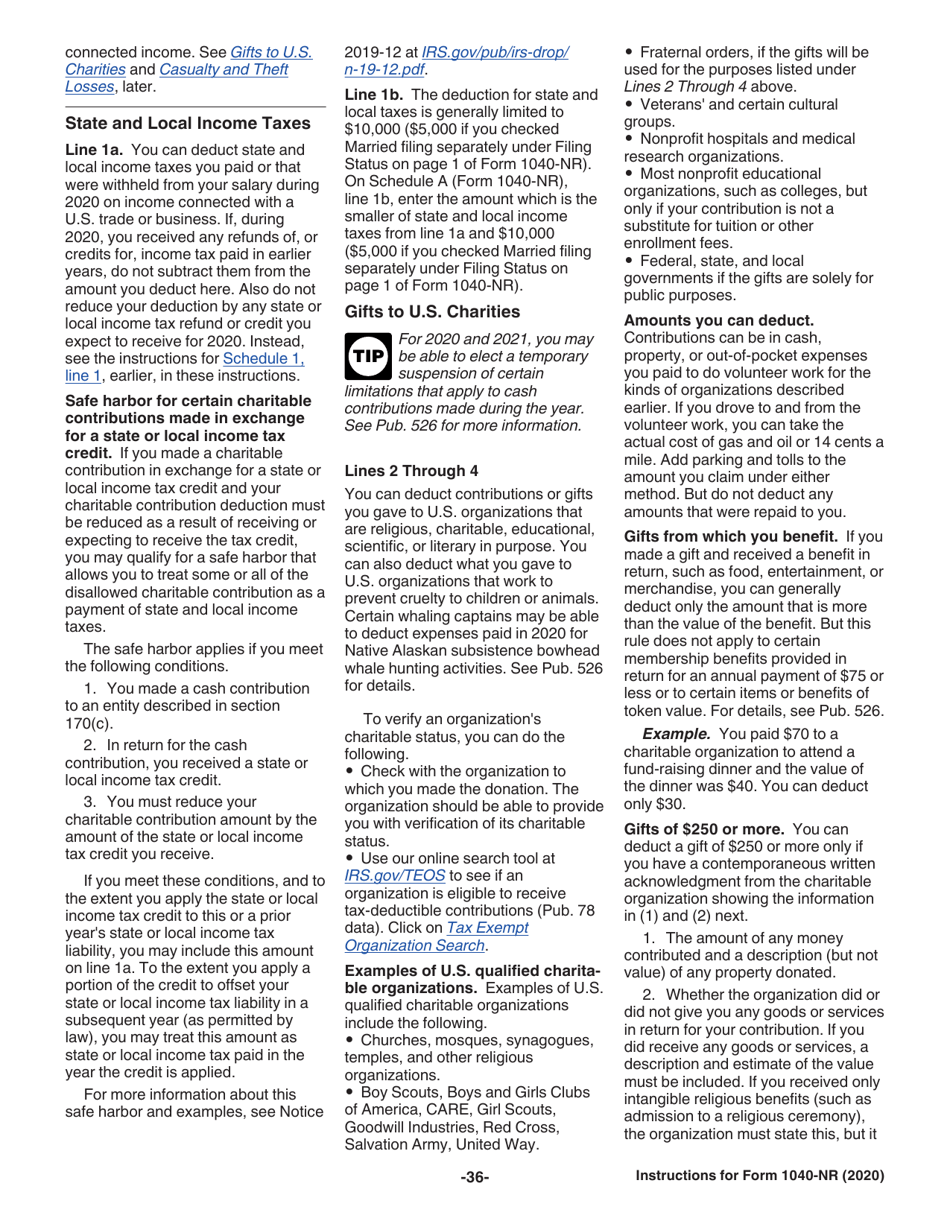 Instructions for IRS Form 1040-NR U.S. Nonresident Alien Income Tax Return, Page 36