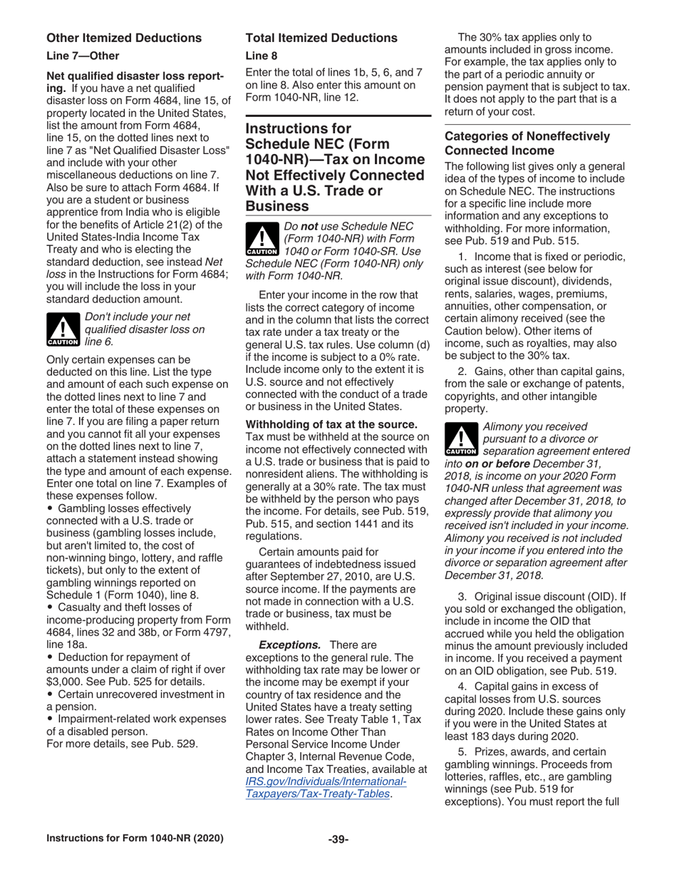Instructions for IRS Form 1040-NR U.S. Nonresident Alien Income Tax Return, Page 39