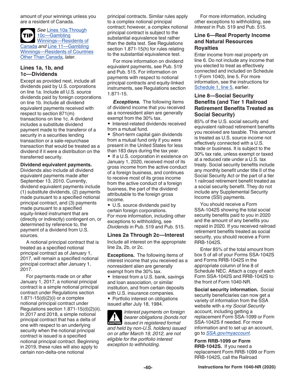Instructions for IRS Form 1040-NR U.S. Nonresident Alien Income Tax Return, Page 40