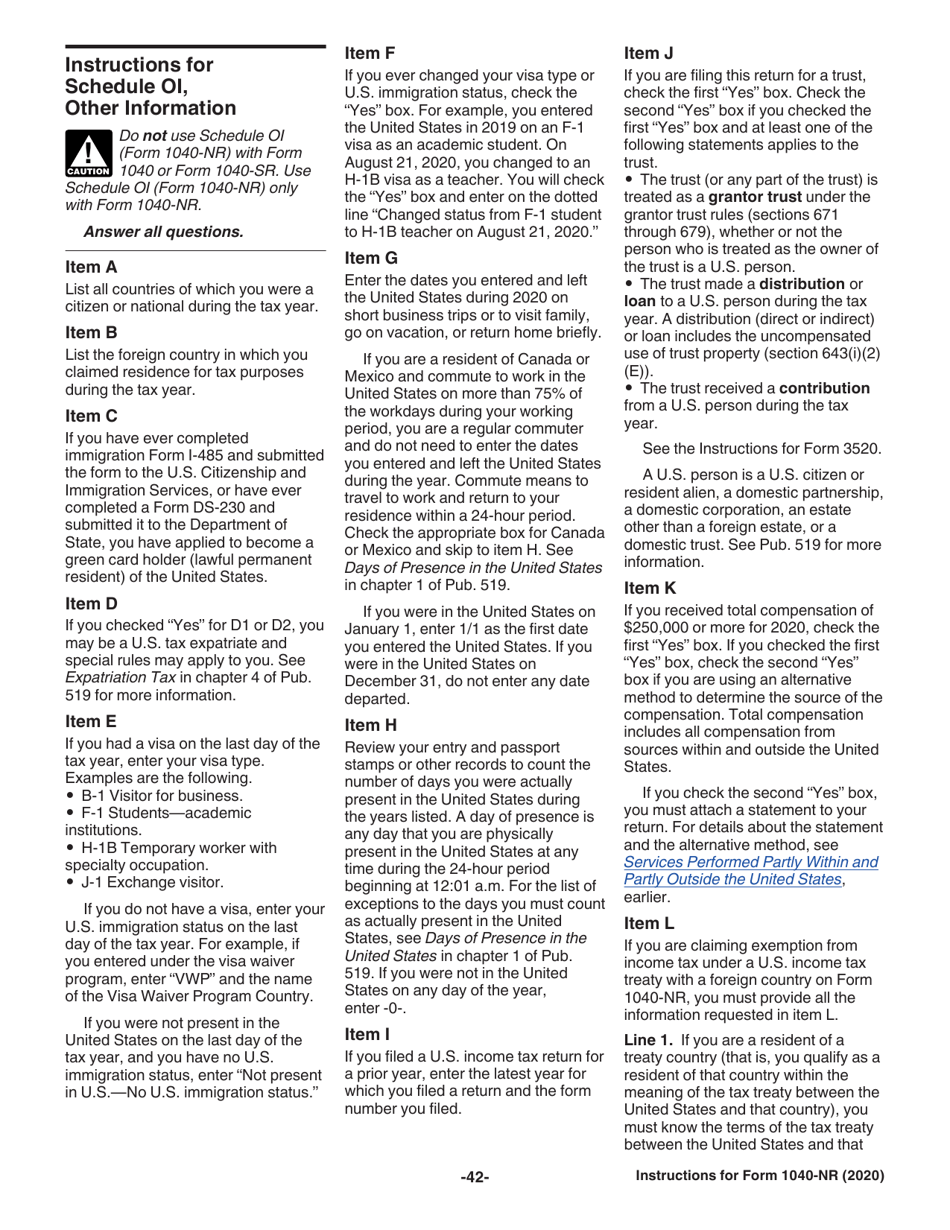 Instructions for IRS Form 1040-NR U.S. Nonresident Alien Income Tax Return, Page 42