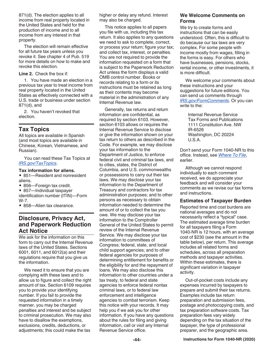 Instructions for IRS Form 1040-NR U.S. Nonresident Alien Income Tax Return, Page 44