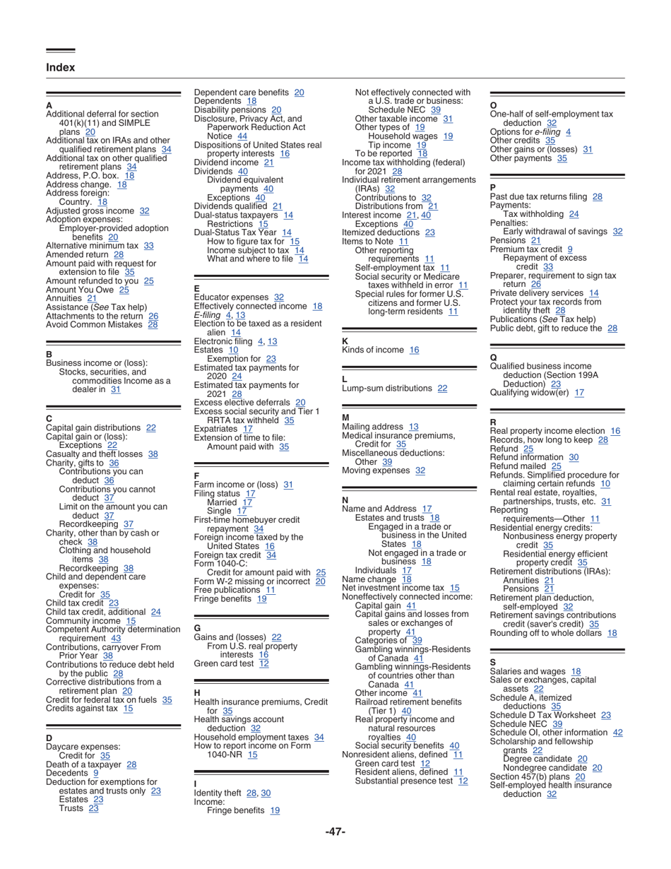 Instructions for IRS Form 1040-NR U.S. Nonresident Alien Income Tax Return, Page 47