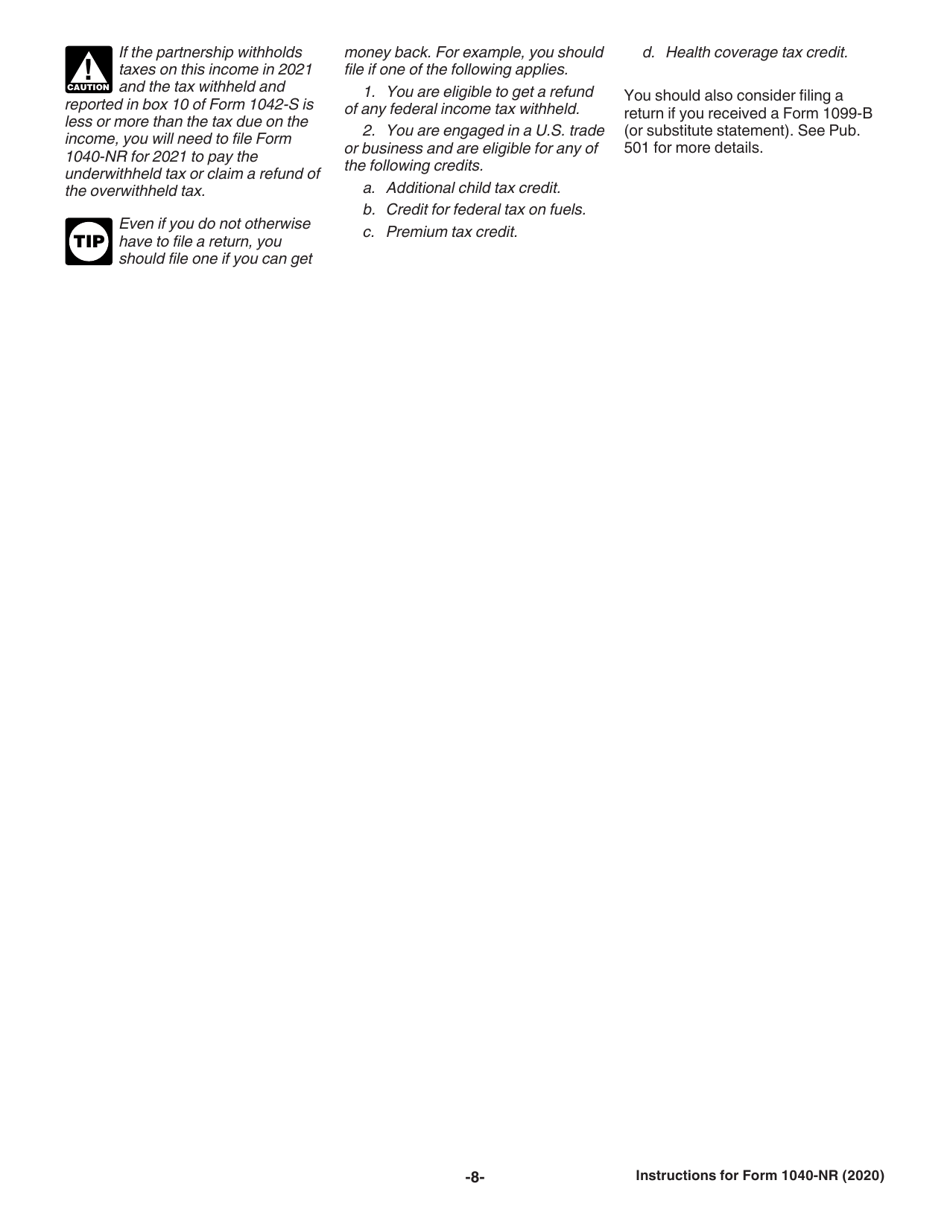 Instructions for IRS Form 1040-NR U.S. Nonresident Alien Income Tax Return, Page 8