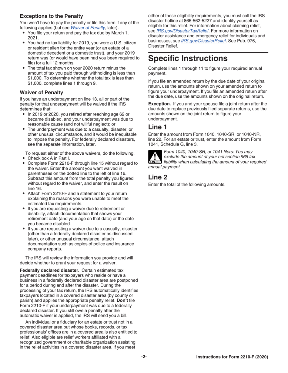 Instructions for IRS Form 2210-F Underpayment of Estimated Tax by Farmers and Fishermen, Page 2