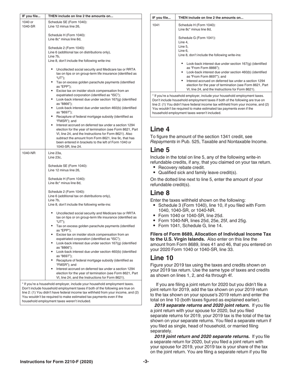 Instructions for IRS Form 2210-F Underpayment of Estimated Tax by Farmers and Fishermen, Page 3