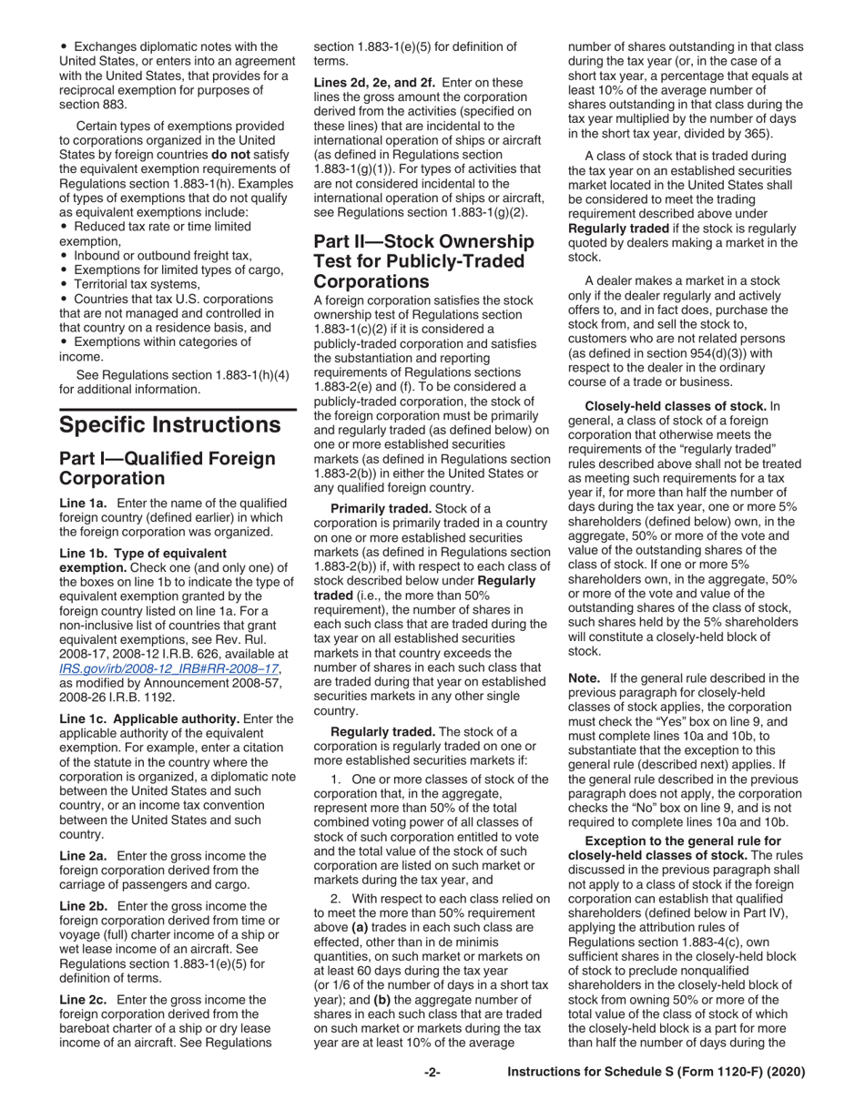 Instructions for IRS Form 1120-F Schedule S Exclusion of Income From the International Operation of Ships or Aircraft Under Section 883, Page 2