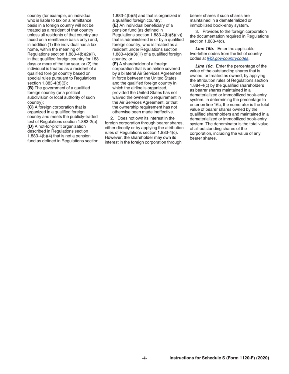 Instructions for IRS Form 1120-F Schedule S Exclusion of Income From the International Operation of Ships or Aircraft Under Section 883, Page 4