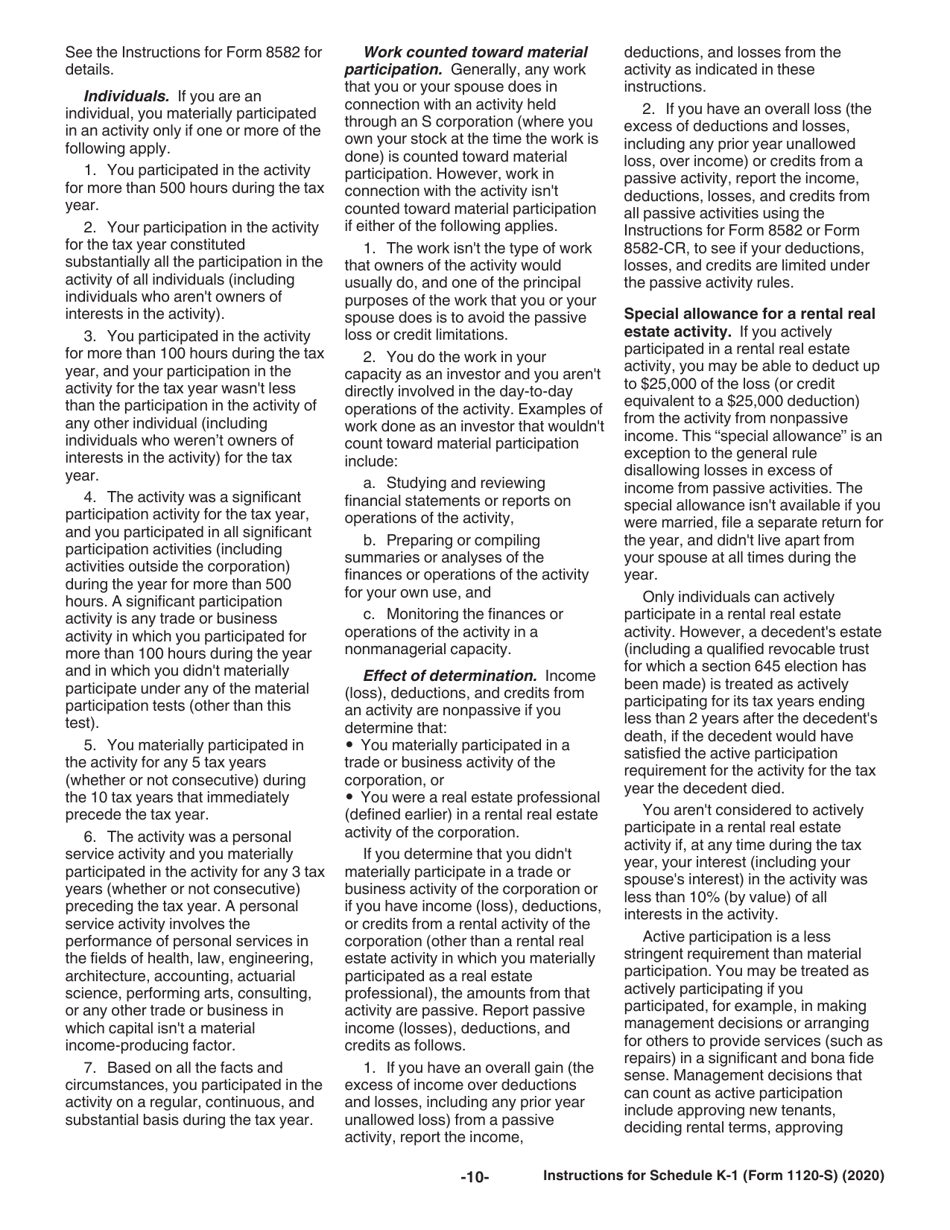 Instructions for IRS Form 1120-S Schedule K-1 Shareholders Share of Income, Deductions, Credits, Etc., Page 10