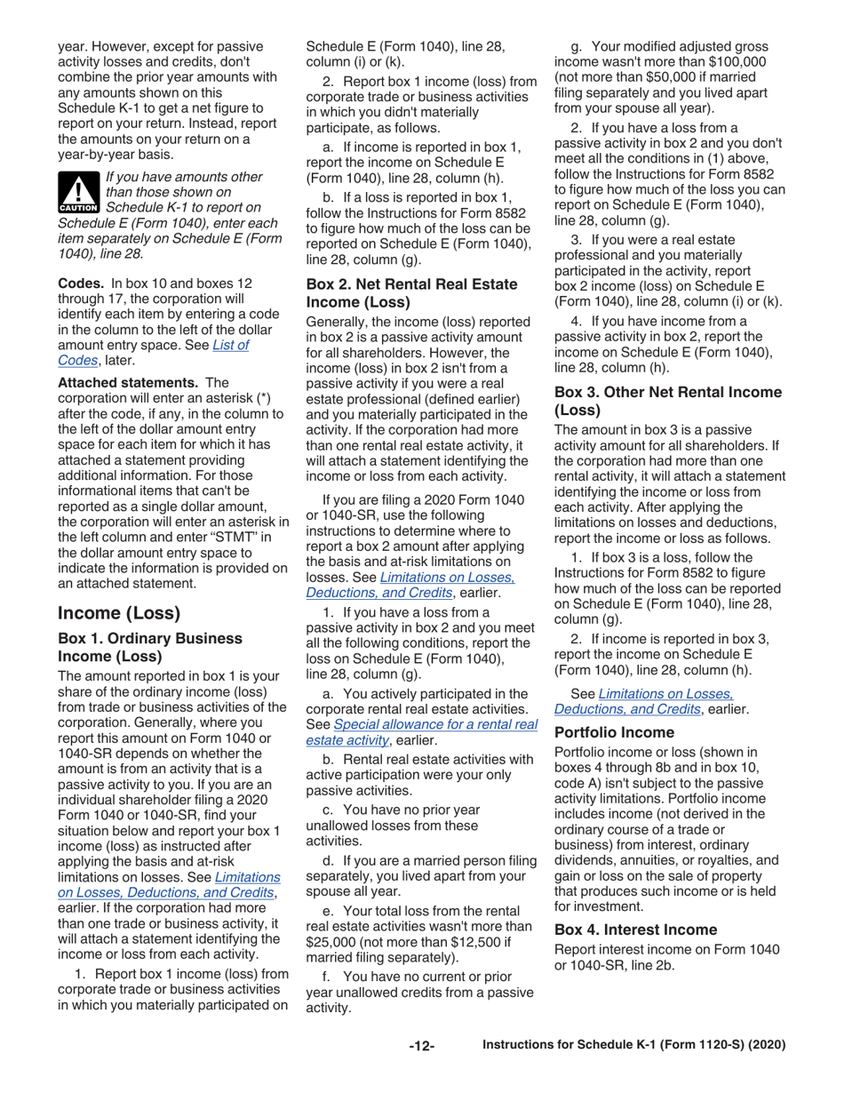 Instructions for IRS Form 1120-S Schedule K-1 Shareholders Share of Income, Deductions, Credits, Etc., Page 12