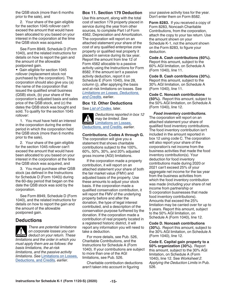 Instructions for IRS Form 1120-S Schedule K-1 Shareholders Share of Income, Deductions, Credits, Etc., Page 15
