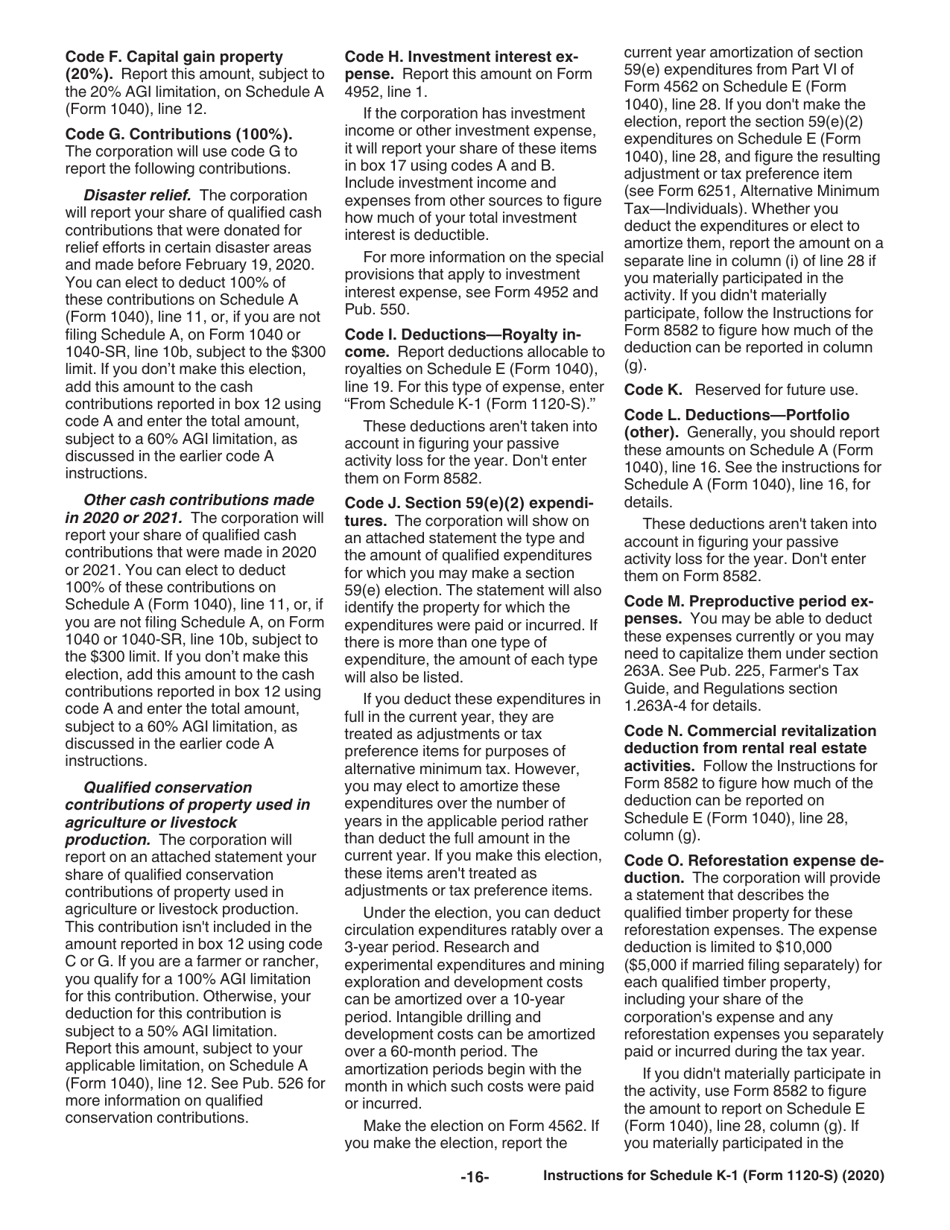 Instructions for IRS Form 1120-S Schedule K-1 Shareholders Share of Income, Deductions, Credits, Etc., Page 16
