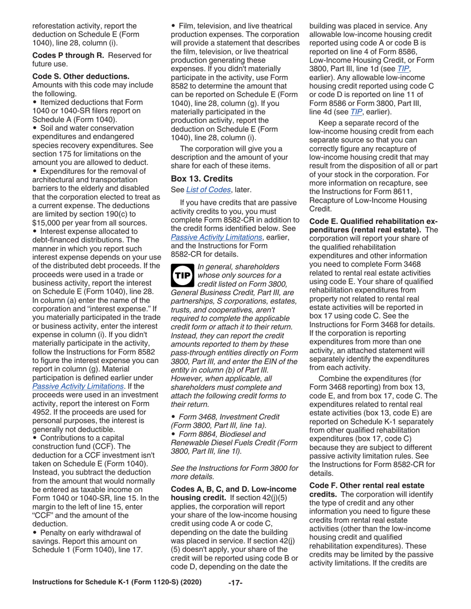 Instructions for IRS Form 1120-S Schedule K-1 Shareholders Share of Income, Deductions, Credits, Etc., Page 17